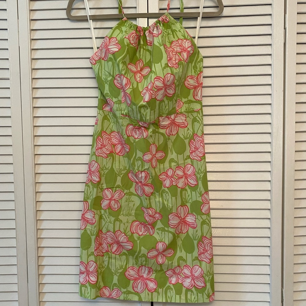 Vintage Lilly Pulitzer halter dress pink green 8